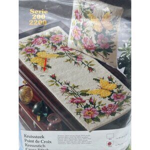 Vervaco 2200 Cross Stitch Kit Belgium Yellow Butterfly Pink Flower 16” X 40” NIP